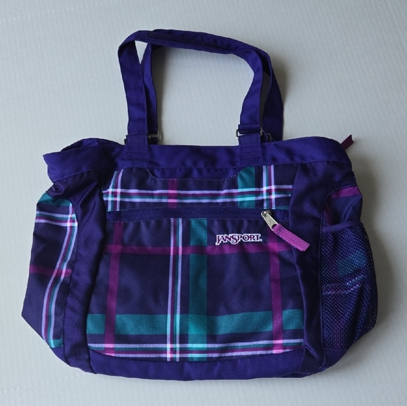 JanSport Ella Purple and Teal Plaid Tote Bag - New! - Picture 1 of 7